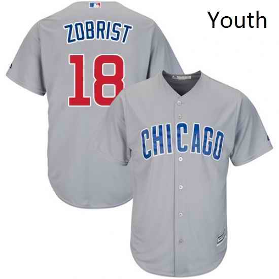 Youth Majestic Chicago Cubs 18 Ben Zobrist Authentic Grey Road Cool Base MLB Jersey